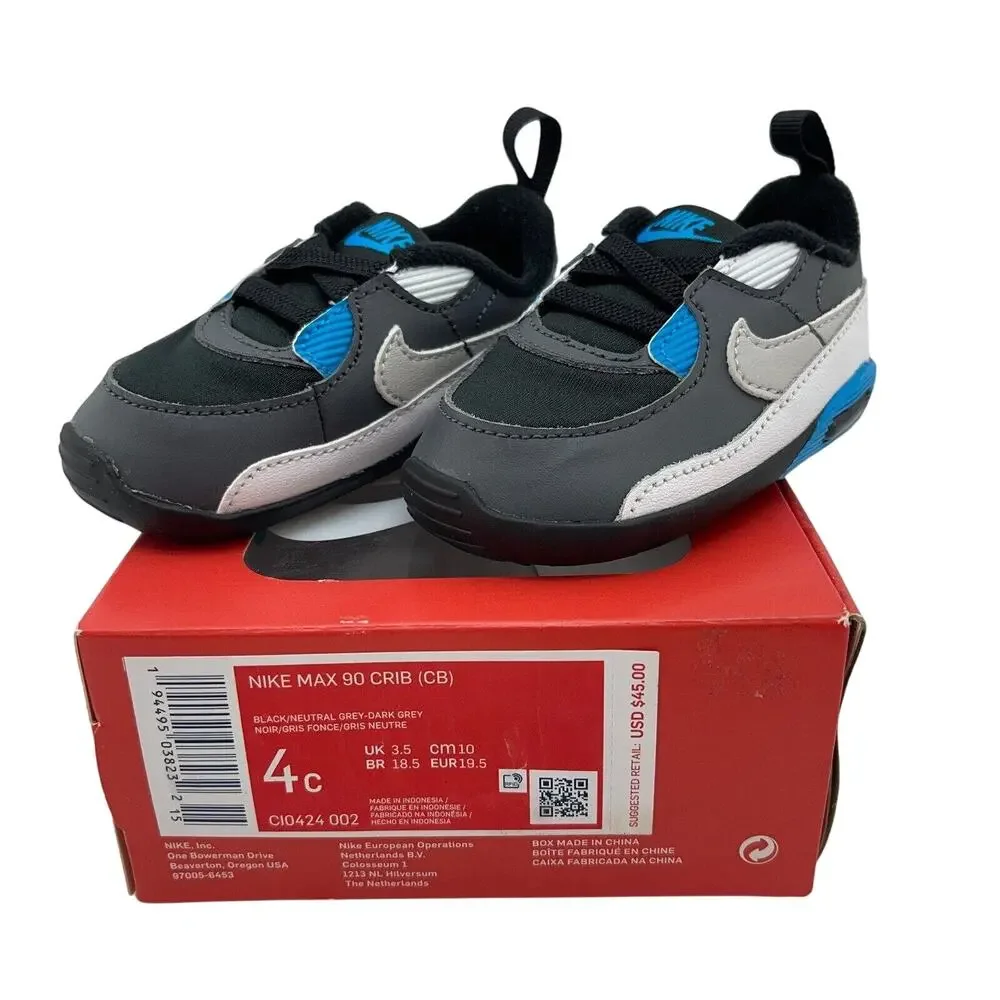 Nike Air Max 90 Crib CB Soft Bottom Baby Bootie Shoes 4C CI0424 002 Black/Gray